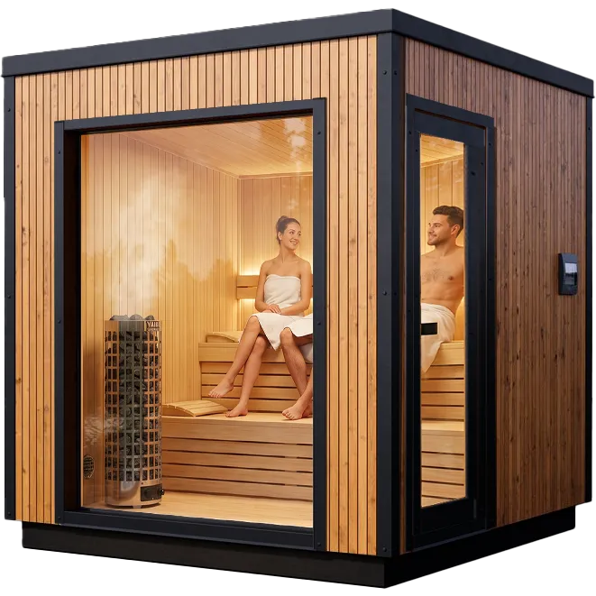 Yakia Ultima L outdoor sauna with panoramic glazing